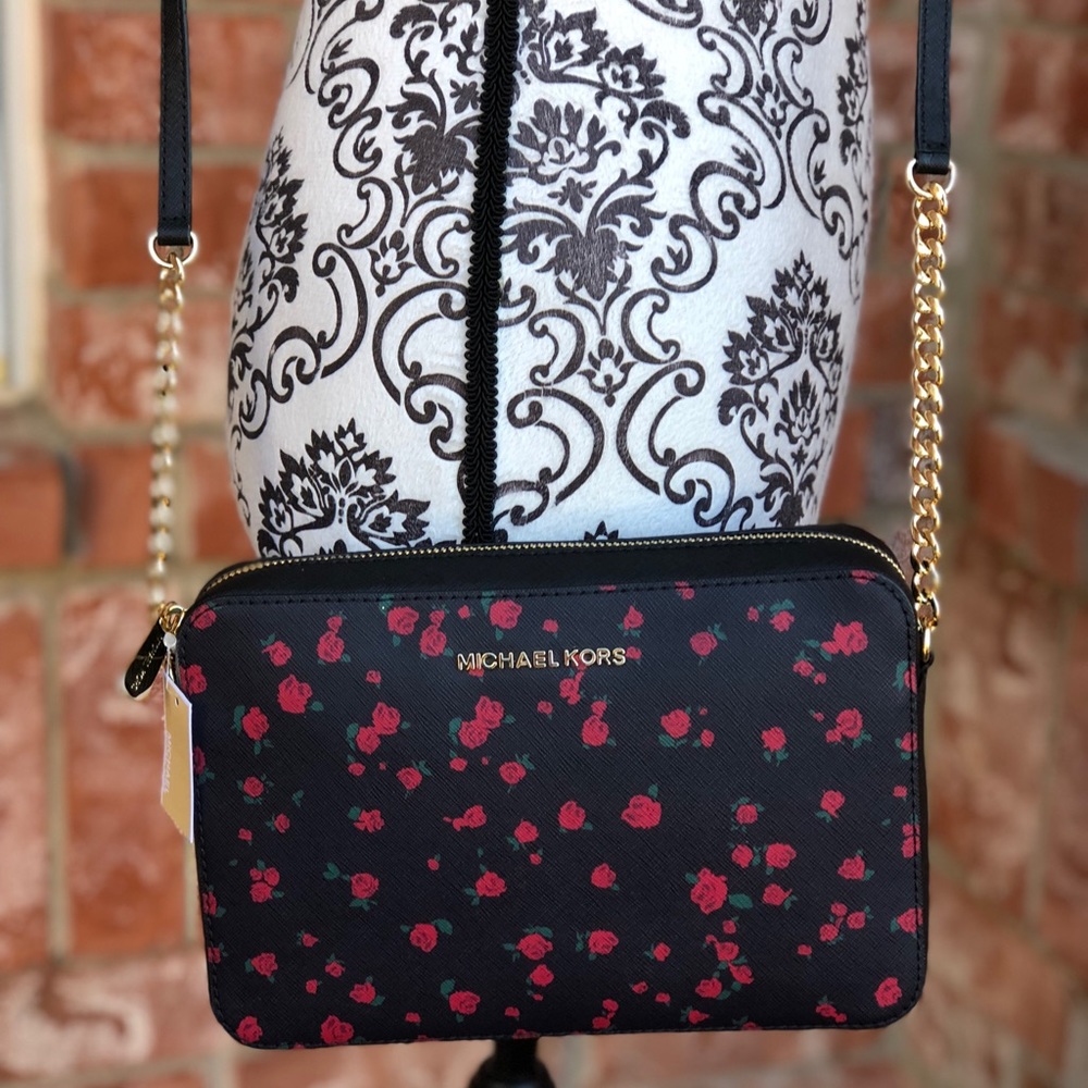 Michael kors jet set floral print crossbody black